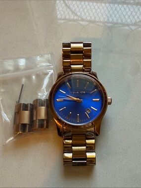 Michael Kors Rose Gold Tone Watch with Blue Dial